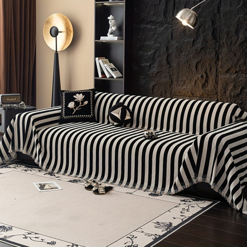 Striped Chenille Sofa Cover - Elegant Design for Classic Style