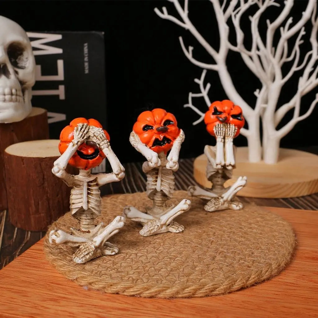 Charming Pumpkin Skull Trio for Spooky Decor