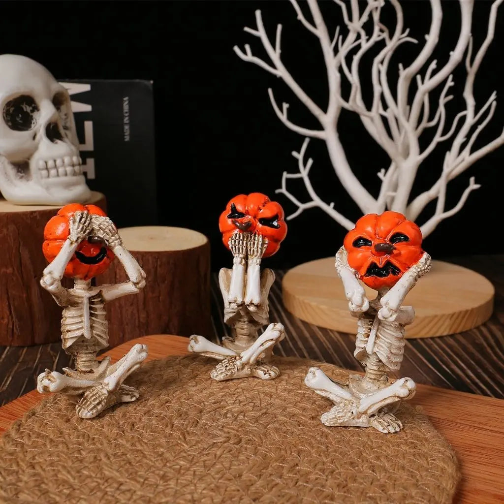 Charming Pumpkin Skull Trio for Spooky Decor