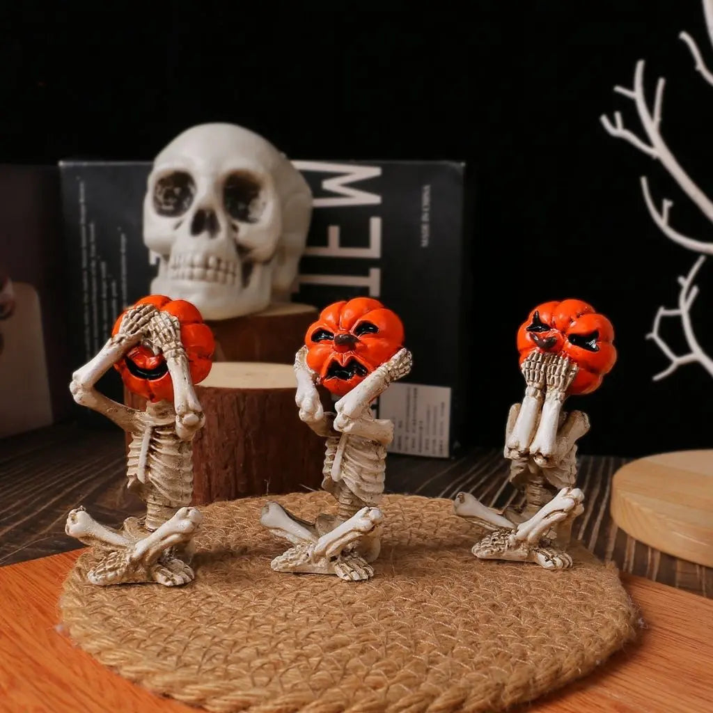 Charming Pumpkin Skull Trio for Spooky Decor