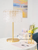 Round Base Table Lamp with Metal Stem and Crystal Shade