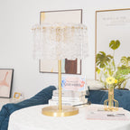 Round Base Table Lamp with Metal Stem and Crystal Shade