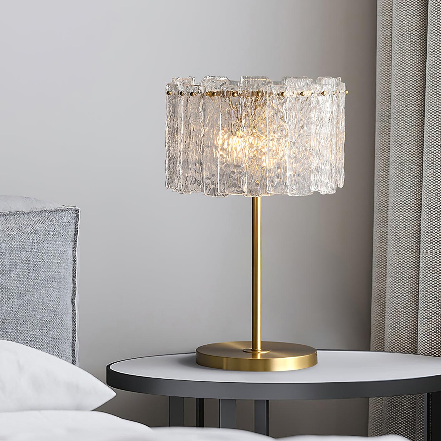 Round Base Table Lamp with Metal Stem and Crystal Shade