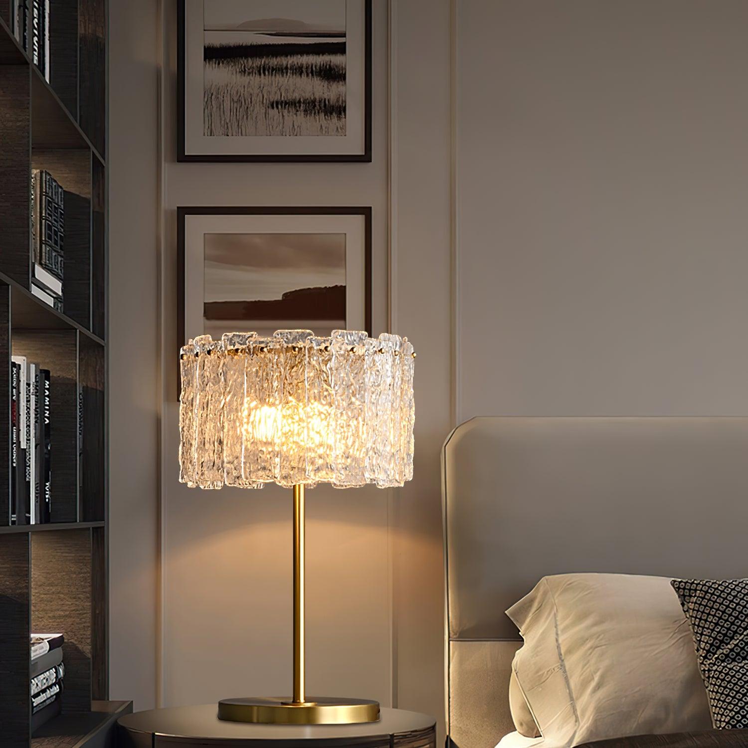 Round Base Table Lamp with Metal Stem and Crystal Shade