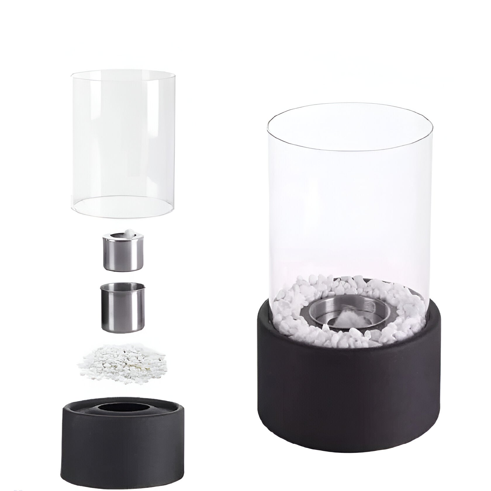 Cylindrical Tabletop Bio Ethanol Fireplace for Outdoor Use with Glass Tube