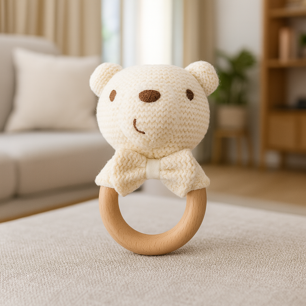 Baby Rattle Toy in Bear Knit Design