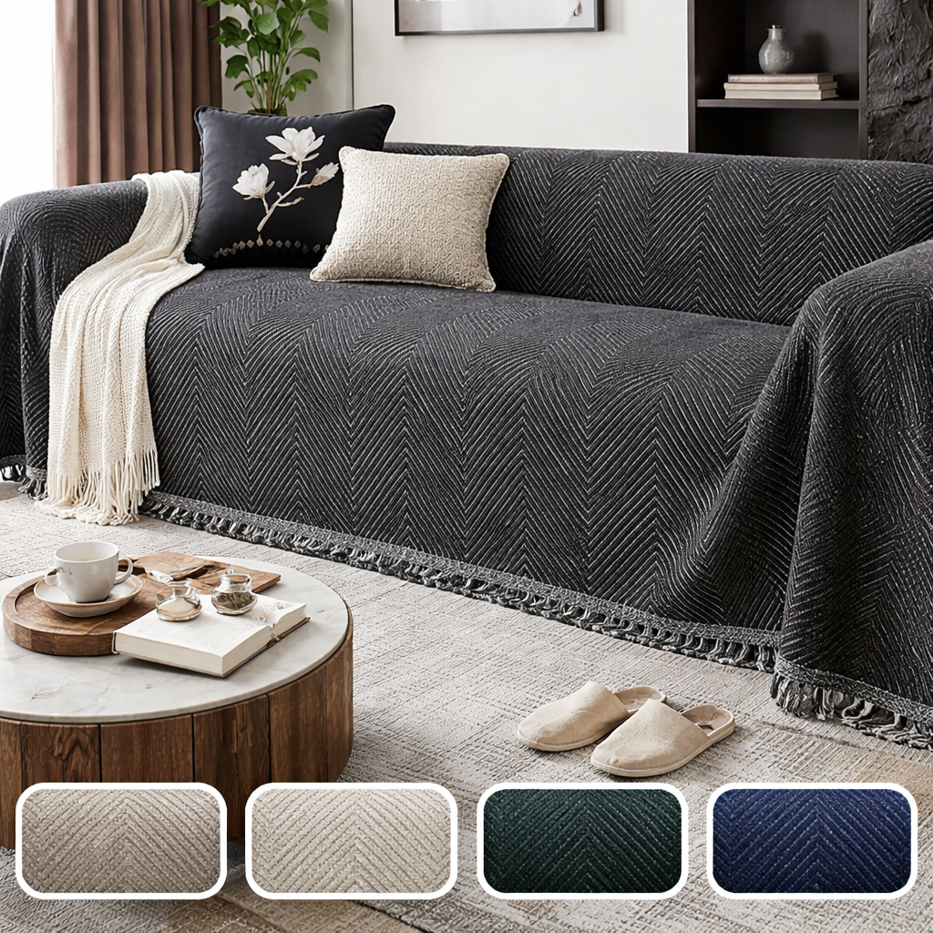 Non-Slip Microfiber Couch Protector with Herringbone Stripe Design