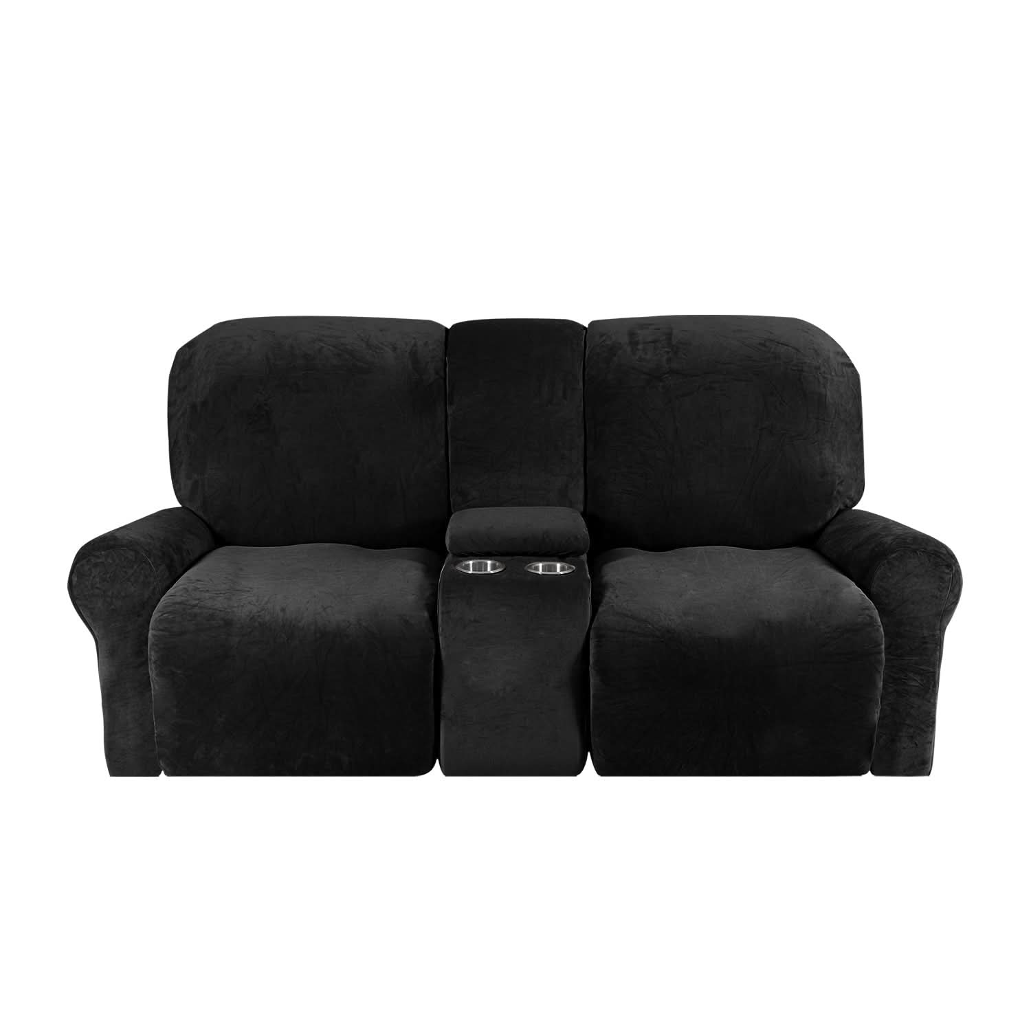 Velvet Plush Sofa Protector with Cup Holders – Non-Slip Cover for 2-Seater Recliner