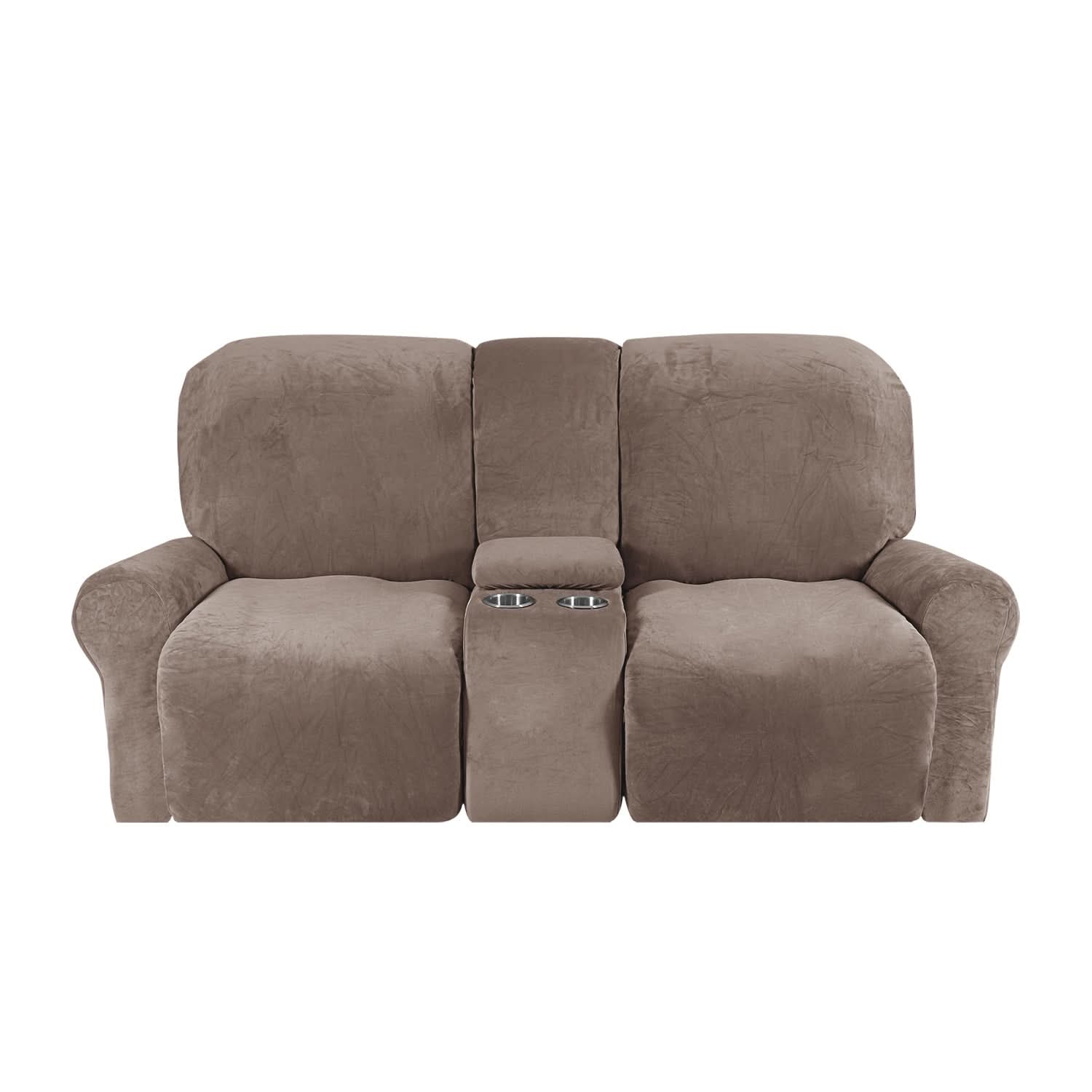 Velvet Plush Sofa Protector with Cup Holders – Non-Slip Cover for 2-Seater Recliner