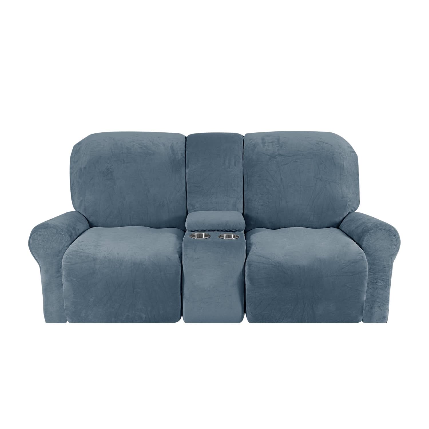 Velvet Plush Sofa Protector with Cup Holders – Non-Slip Cover for 2-Seater Recliner