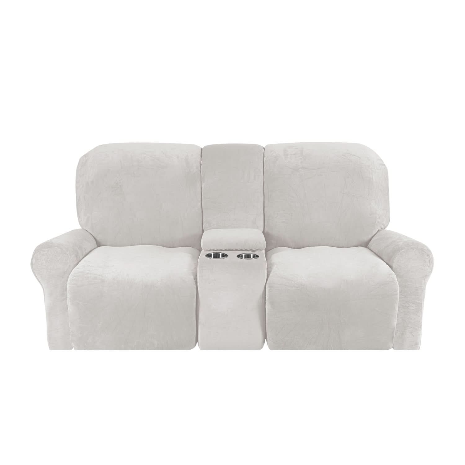 Velvet Plush Sofa Protector with Cup Holders – Non-Slip Cover for 2-Seater Recliner