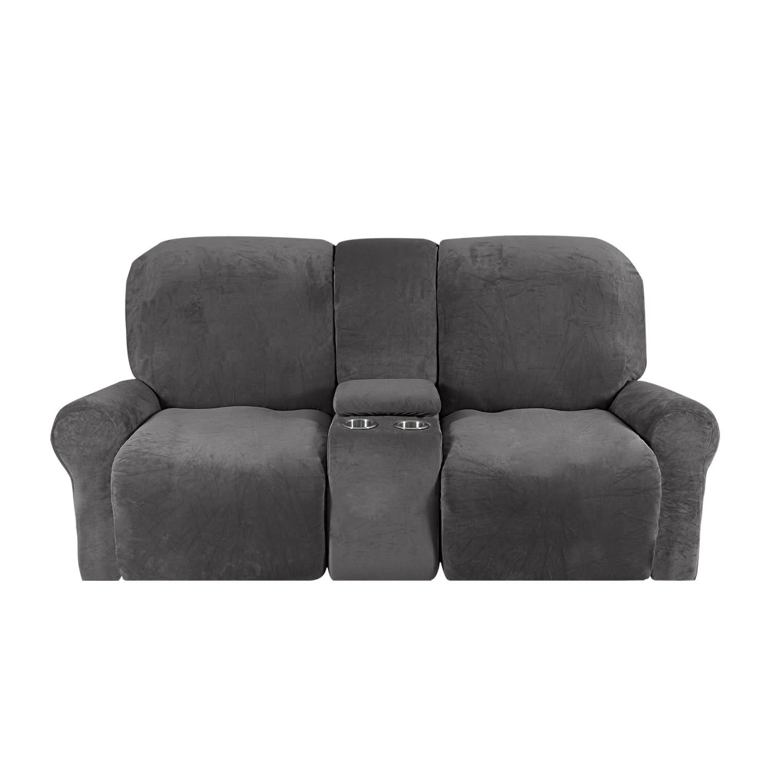 Velvet Plush Sofa Protector with Cup Holders – Non-Slip Cover for 2-Seater Recliner