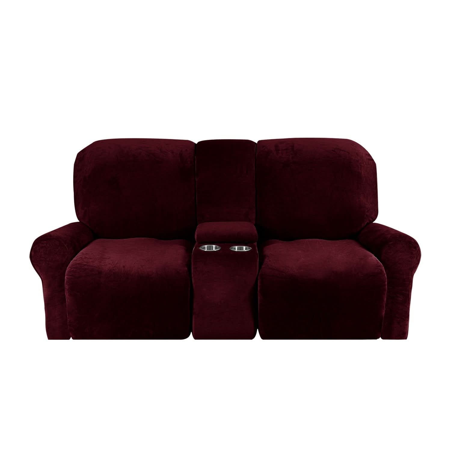 Velvet Plush Sofa Protector with Cup Holders – Non-Slip Cover for 2-Seater Recliner