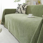 Elegant Living Room Sofa Protector with Chenille Herringbone and Tassels
