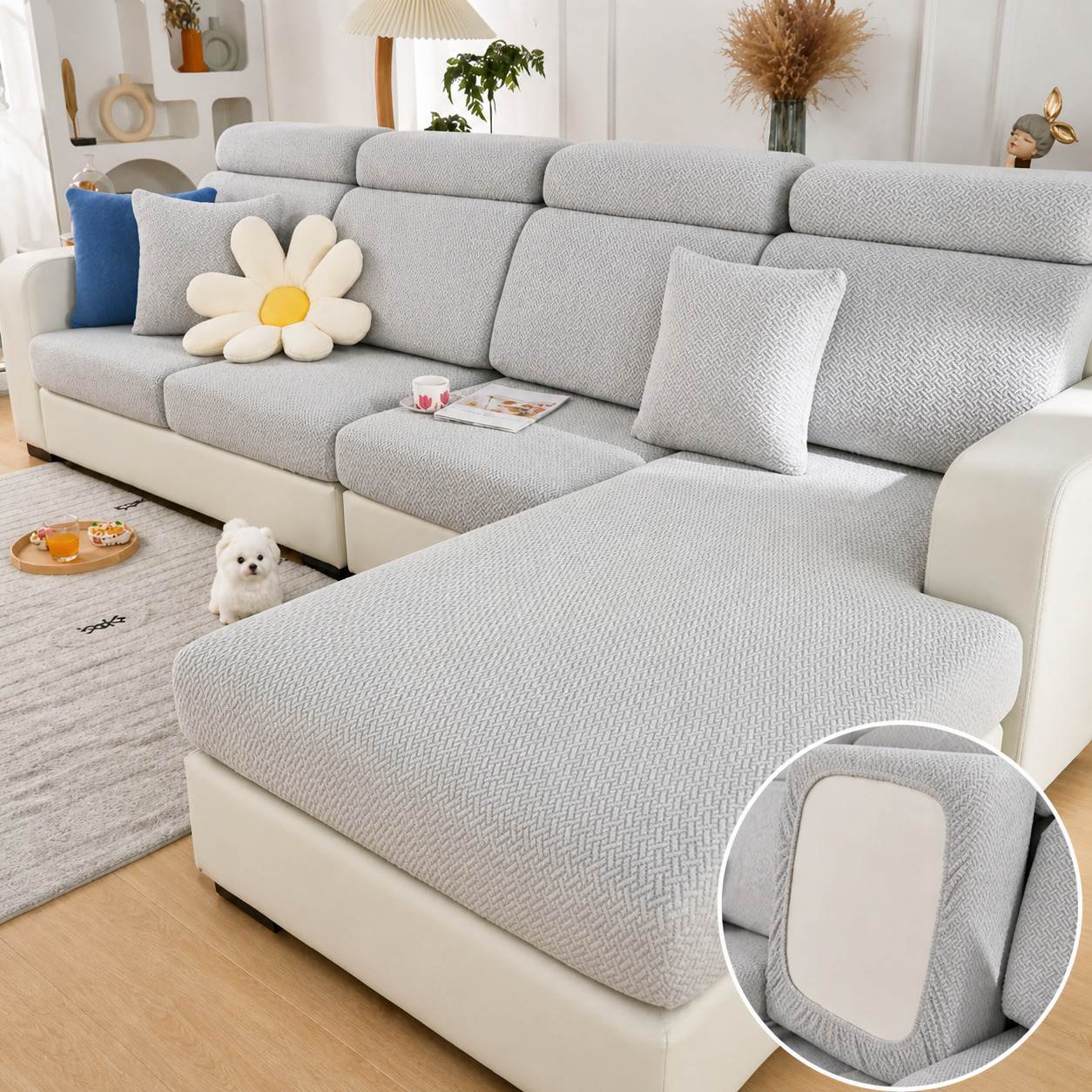 Stretch Fabric Sofa Cover – Machine Washable, Pet-Friendly Living Room Shield