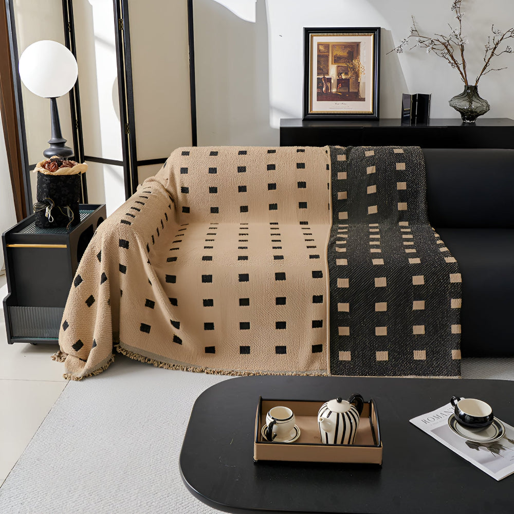 Modern Square Pattern Sofa Cover in Microfiber – Wrinkle-Resistant