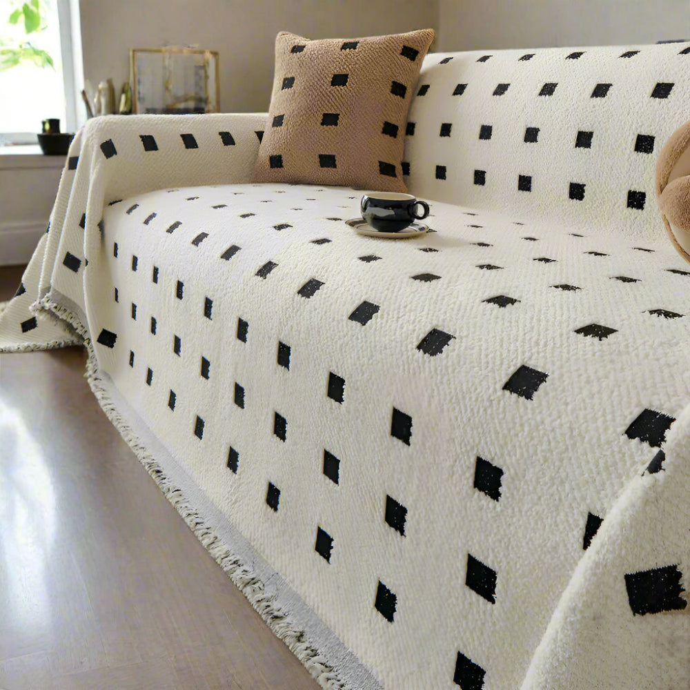 Modern Square Pattern Sofa Cover in Microfiber – Wrinkle-Resistant