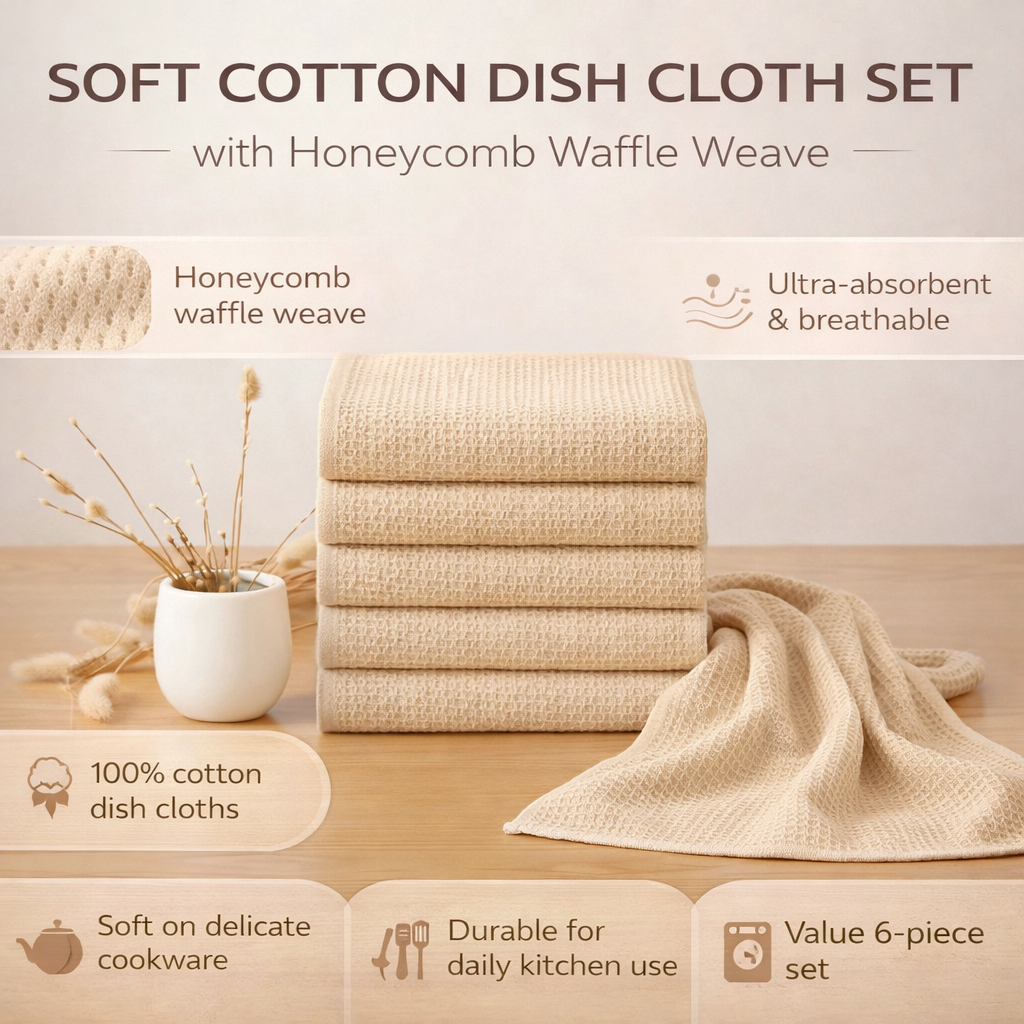 Absorbent Honeycomb Waffle Weave Cotton Dish Cloths Set