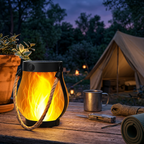 Lanterns with Solar Flames and Hemp Rope Hanging Design