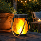 Lanterns with Solar Flames and Hemp Rope Hanging Design