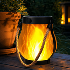 Lanterns with Solar Flames and Hemp Rope Hanging Design