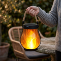 Lanterns with Solar Flames and Hemp Rope Hanging Design