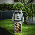 Decorative Moai Planter Statue with Solar Lighting for the Garden
