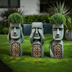 Decorative Moai Planter Statue with Solar Lighting for the Garden