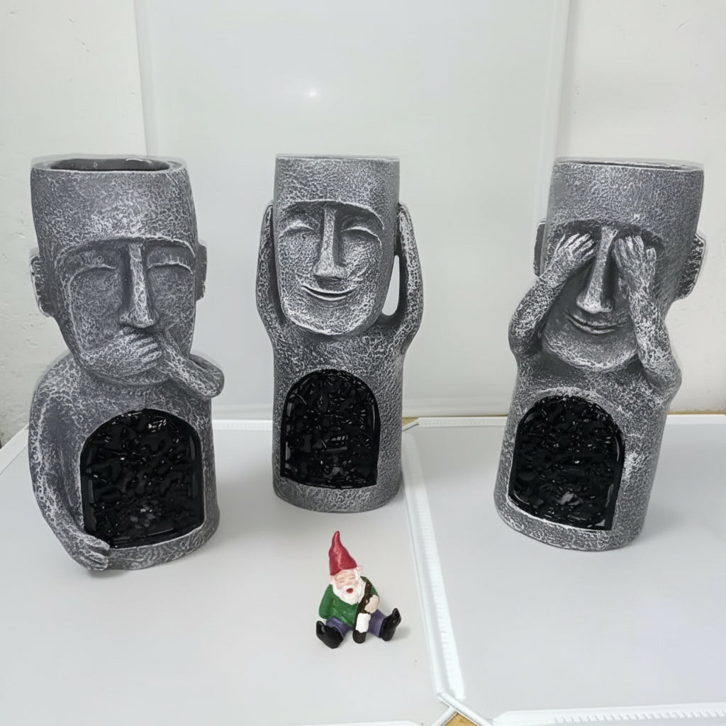 Decorative Moai Planter Statue with Solar Lighting for the Garden