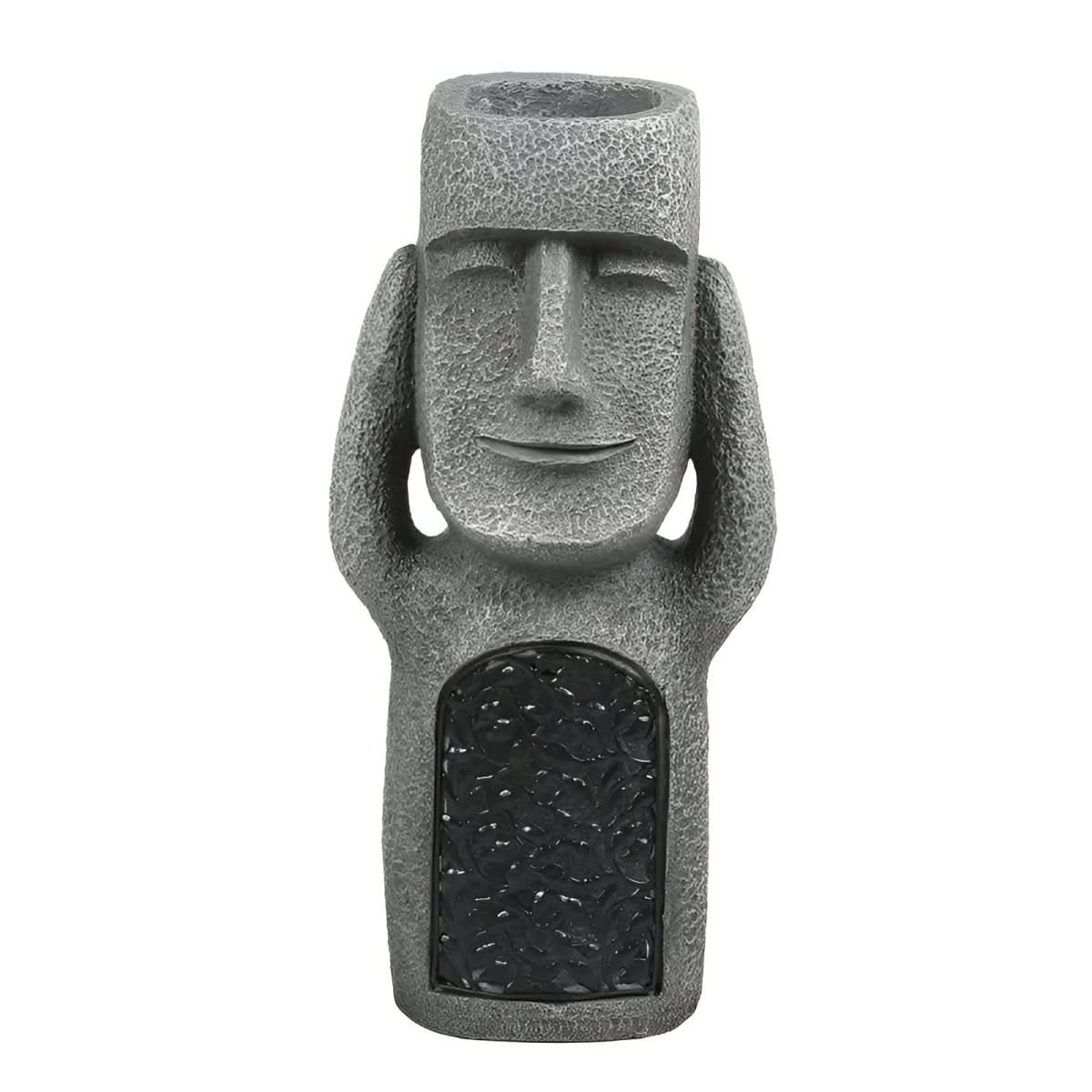 Decorative Moai Planter Statue with Solar Lighting for the Garden