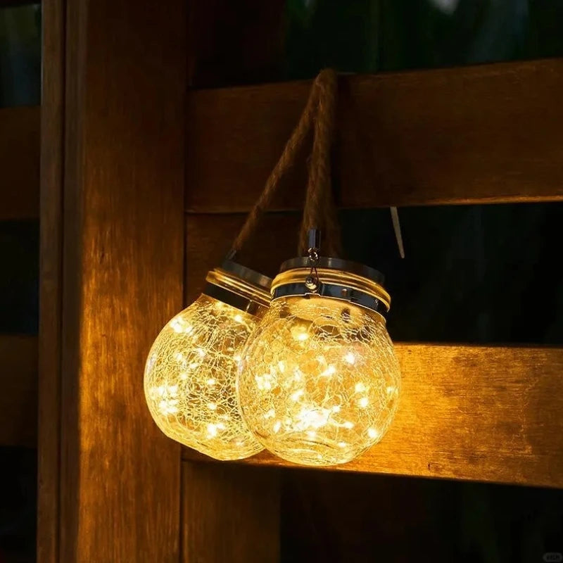 Glass Jar Shaped Solar Lantern for Outdoor Use with Handle