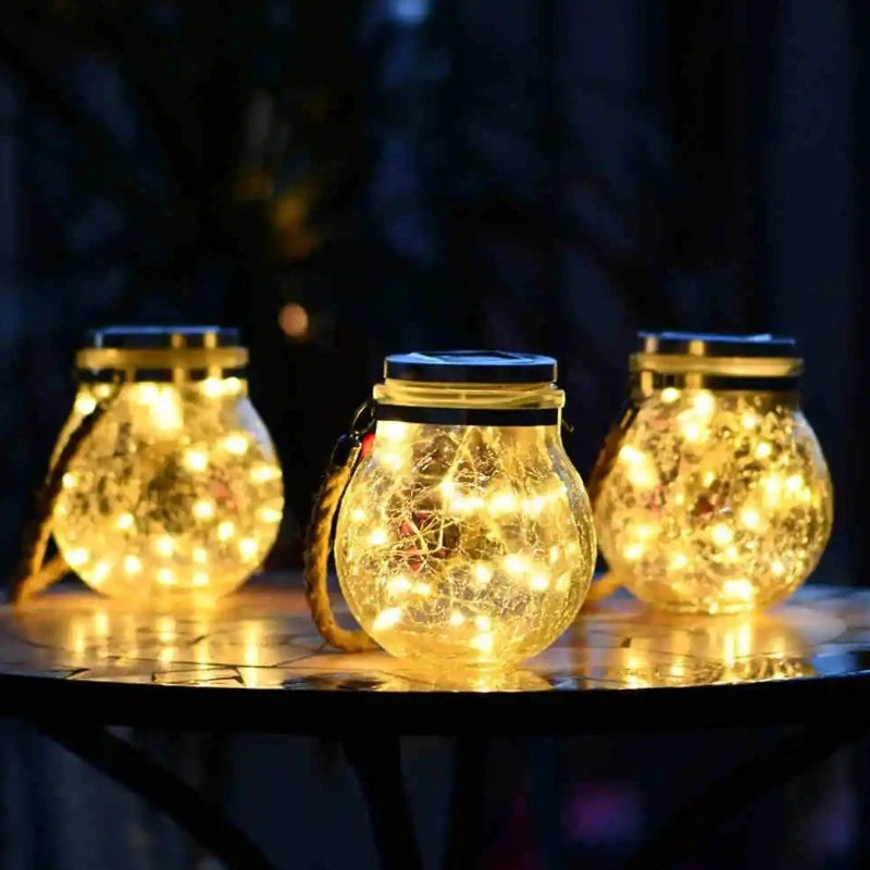 Glass Jar Shaped Solar Lantern for Outdoor Use with Handle