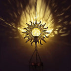 Hanging Solar Garden Light with Sun-Shaped Glass Globe and Dusk Sensor