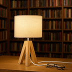 Adjustable Light Table Lamp with Wooden Base for Bedroom and Desk