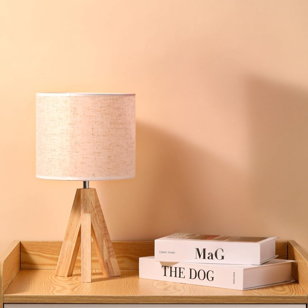 Adjustable Light Table Lamp with Wooden Base for Bedroom and Desk