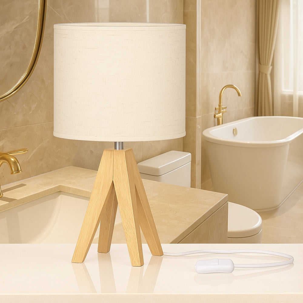 Adjustable Light Table Lamp with Wooden Base for Bedroom and Desk