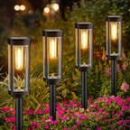 Clear Glass Solar Lantern on Black Garden Stake