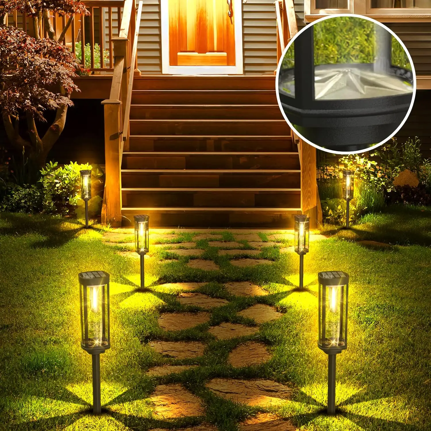 Clear Glass Solar Lantern on Black Garden Stake