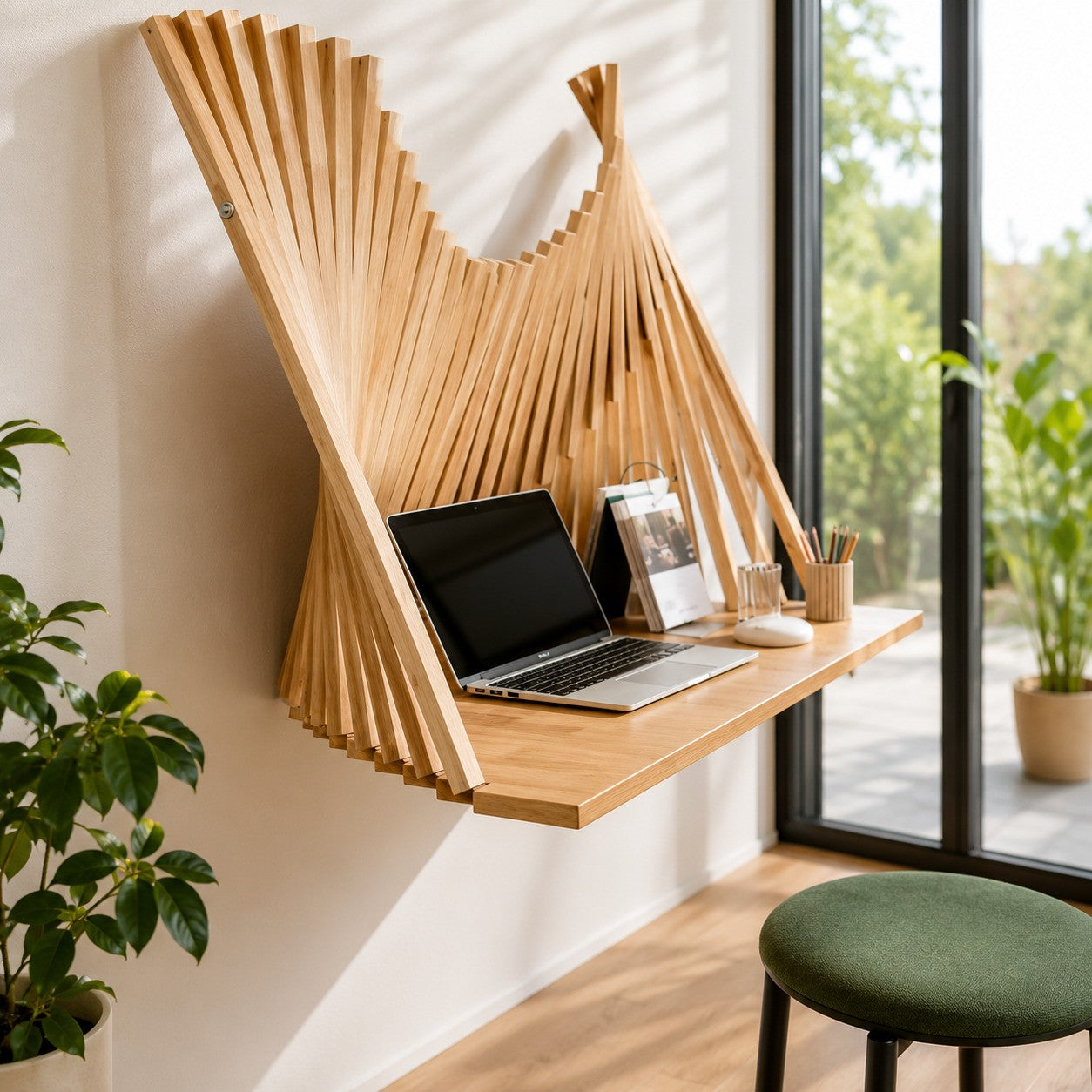 Contemporary Semicircular Desk in Solid Wood for Home Office – Space-Saving