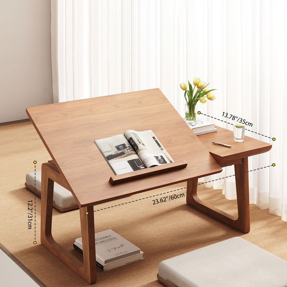 Foldable Side Table in Solid Wood with Multi-Angle Surface – Japanese Modern Design for Living Room