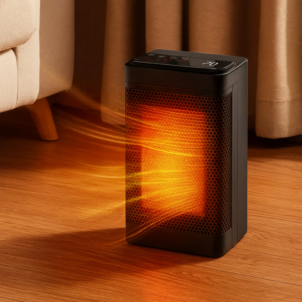 Indoor Electric Heater with Thermostat, Timer, and Oscillating Function