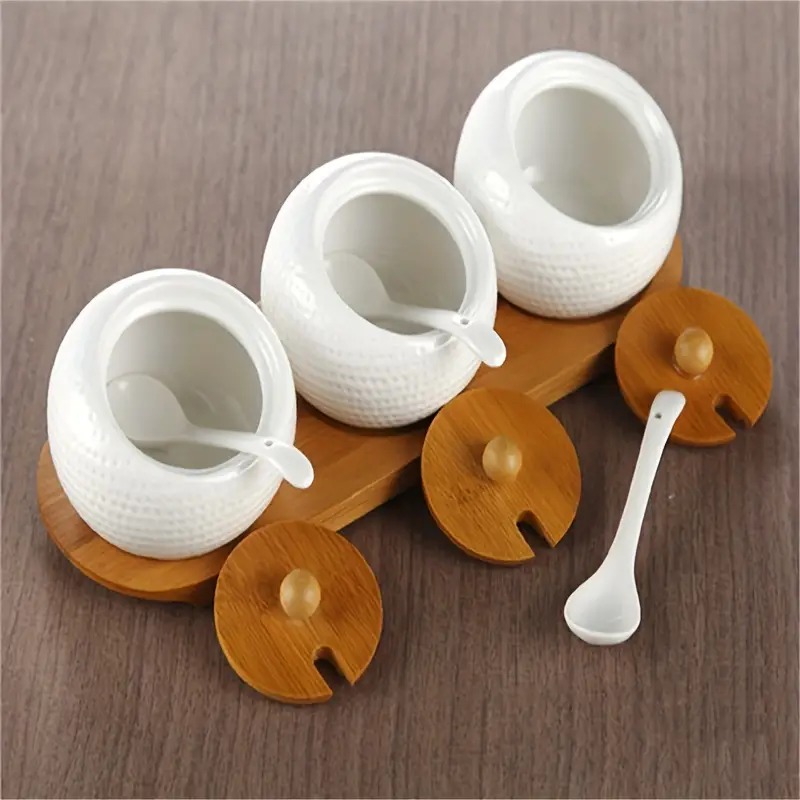Elegant Ceramic Spice Container with Natural Wood Top