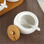 Elegant Ceramic Spice Container with Natural Wood Top