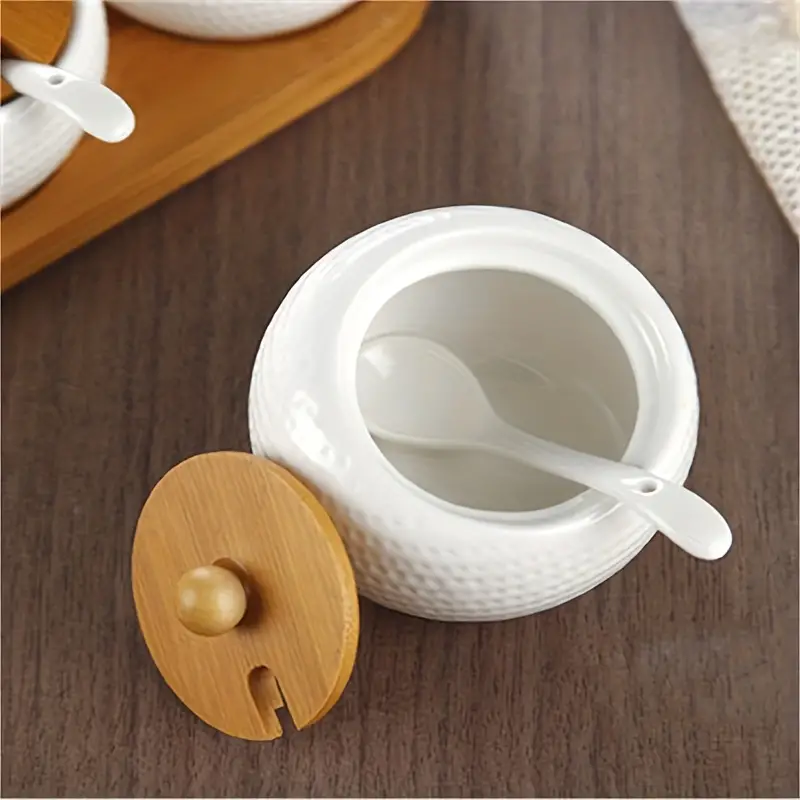 Elegant Ceramic Spice Container with Natural Wood Top