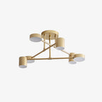 Ceiling Light Fixture with Six Bulbs, Brass Finish and Cylinder Shades