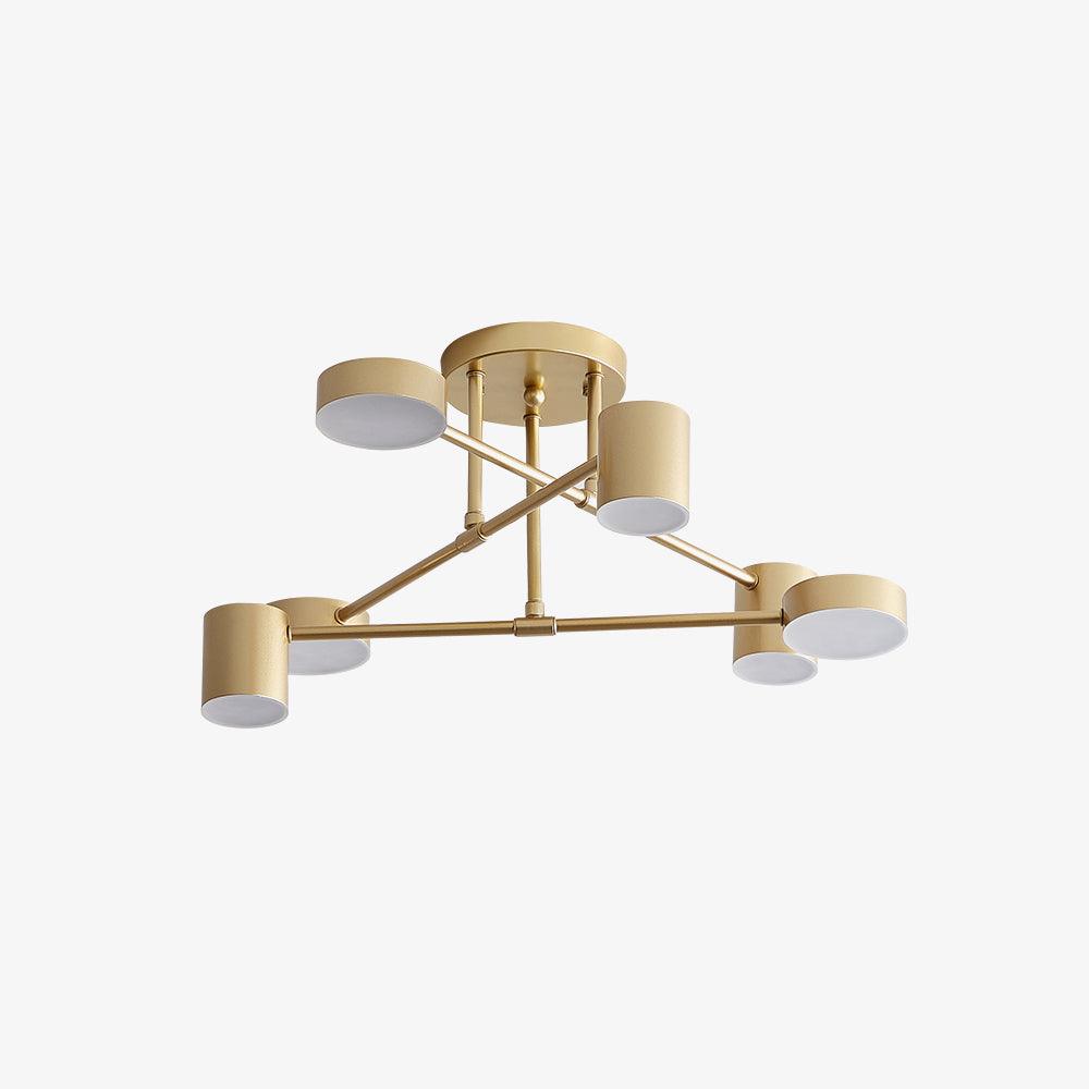 Ceiling Light Fixture with Six Bulbs, Brass Finish and Cylinder Shades