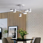 Ceiling Light Fixture with Six Bulbs, Brass Finish and Cylinder Shades
