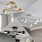 Ceiling Light Fixture with Six Bulbs, Brass Finish and Cylinder Shades