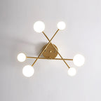 Ceiling Light Fixture with Six Bulbs, Brass Finish and Cylinder Shades