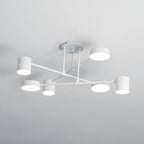 Ceiling Light Fixture with Six Bulbs, Brass Finish and Cylinder Shades